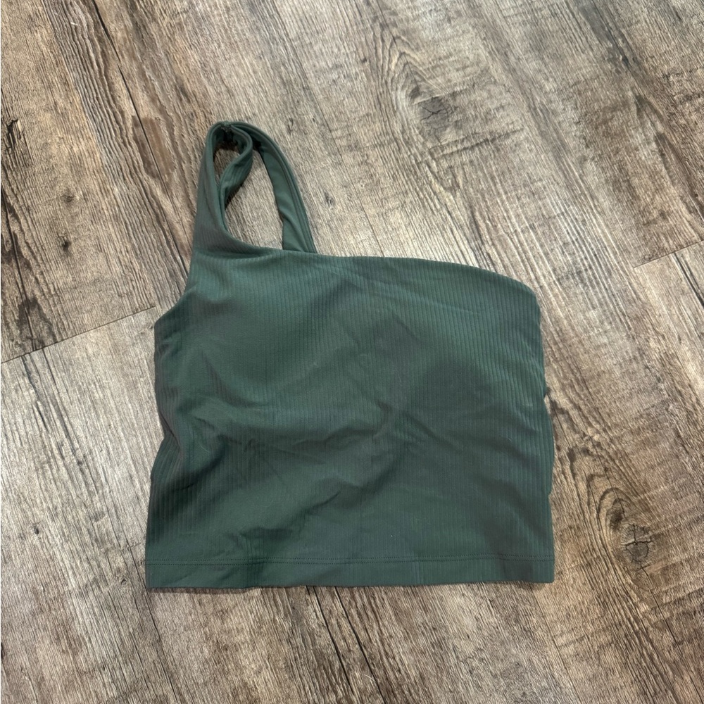 One-Shoulder Ribbed Crop Top in Deep Green